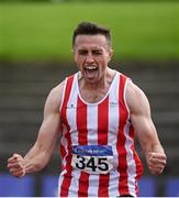 30 August 2020; Harry Purcell of Trim AC, Meath, celebrates after winning the Men's 800m event during day four of the Irish Life Health National Senior and U23 Athletics Championships at Morton Stadium in Santry, Dublin. Photo by Sam Barnes/Sportsfile