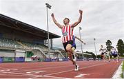 30 August 2020; Harry Purcell of Trim AC, Meath, celebrates as he crosses the line to win the Men's 800m event during day four of the Irish Life Health National Senior and U23 Athletics Championships at Morton Stadium in Santry, Dublin. Photo by Sam Barnes/Sportsfile