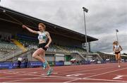 30 August 2020; Iseult O'Donnell of Raheny Shamrock AC, Dublin, celebrates as she crosses the line to win the Women's 800m event during day four of the Irish Life Health National Senior and U23 Athletics Championships at Morton Stadium in Santry, Dublin. Photo by Sam Barnes/Sportsfile