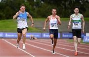 30 August 2020; Marcus Lawler of St Laurence O'Toole AC, Carlow, left, on his way to winning the Men's 200m event, ahead of Mark Smyth of Raheny Shamrock AC, Dublin,  right, who finished second, and Christopher O'Donnell of North Sligo AC, who finished third, during day four of the Irish Life Health National Senior and U23 Athletics Championships at Morton Stadium in Santry, Dublin. Photo by Sam Barnes/Sportsfile