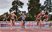 30 August 2020; Sarah Quinn of St. Colmans South Mayo AC, second from left, on her way to winning the Women's 100m Hurdles, ahead of Lilly-Ann O'Hora of Dooneen AC, Limerick, second from right, who finished second, and Molly Scott of St Laurence O'Toole AC, Carlow, centre, who finished third, during day four of the Irish Life Health National Senior and U23 Athletics Championships at Morton Stadium in Santry, Dublin. Photo by Sam Barnes/Sportsfile