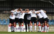 30 August 2020; Dundalk players huddle ahead of the Extra.ie FAI Cup Second Round match between Cobh Ramblers and Dundalk at St Colman's Park in Cobh, Cork. Photo by Eóin Noonan/Sportsfile