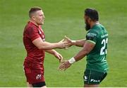 30 August 2020; Andrew Conway of Munster and Bundee Aki of Connacht following the Guinness PRO14 Round 15 match between Munster and Connacht at the Aviva Stadium in Dublin. Photo by Ramsey Cardy/Sportsfile