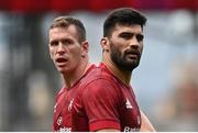30 August 2020; Munster centres, Damian de Allende, right, and Chris Farrell during the Guinness PRO14 Round 15 match between Munster and Connacht at the Aviva Stadium in Dublin. Photo by Ramsey Cardy/Sportsfile