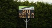 30 August 2020; The scoreboard at the end of the game indicating a score of Skryne 4-14 to Nobber's 11 points after the Meath County Senior Football Championship match between Skryne and Nobber at Fr Tully Park in Seneschalstown, Meath. Photo by Ray McManus/Sportsfile