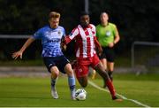 30 August 2020; Junior Ogedi-Uzokwe of Sligo Rovers in action against Paul Doyle of UCD during the Extra.ie FAI Cup Second Round match between UCD and Sligo Rovers at UCD Bowl in Belfield, Dublin. Photo by Stephen McCarthy/Sportsfile