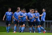 30 August 2020; UCD players celebrate after Paul Doyle, third from left, scored their first goal during the Extra.ie FAI Cup Second Round match between UCD and Sligo Rovers at UCD Bowl in Belfield, Dublin. Photo by Stephen McCarthy/Sportsfile