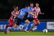 30 August 2020; Liam Kerrigan of UCD in action against Niall Morahan of Sligo Rovers during the Extra.ie FAI Cup Second Round match between UCD and Sligo Rovers at UCD Bowl in Belfield, Dublin. Photo by Stephen McCarthy/Sportsfile
