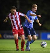 30 August 2020; Mark Dignam of UCD in action against David Cawley of Sligo Rovers during the Extra.ie FAI Cup Second Round match between UCD and Sligo Rovers at UCD Bowl in Belfield, Dublin. Photo by Stephen McCarthy/Sportsfile