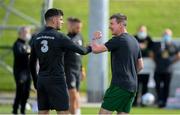 31 August 2020; Republic of Ireland manager Stephen Kenny, right, and John Egan during a Republic of Ireland training session at the FAI National Training Centre in Abbotstown, Dublin. Photo by Stephen McCarthy/Sportsfile