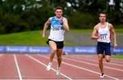 30 August 2020; Marcus Lawler of St. Laurence O'Toole AC, Carlow, left, crosses the line to win the Men's 200m ahead of Christopher O'Donnell   of North Sligo AC, who finished third,  during day four of the Irish Life Health National Senior and U23 Athletics Championships at Morton Stadium in Santry, Dublin. Photo by Sam Barnes/Sportsfile