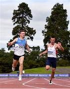 30 August 2020; Marcus Lawler of St. Laurence O'Toole AC, Carlow, left, crosses the line to win the Men's 200m, ahead of Christopher O'Donnell   of North Sligo AC,  who finished third, during day four of the Irish Life Health National Senior and U23 Athletics Championships at Morton Stadium in Santry, Dublin. Photo by Sam Barnes/Sportsfile