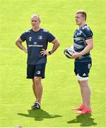 31 August 2020; Senior coach Stuart Lancaster, left, in conversation with Dan Leavy during Leinster Rugby squad training at the RDS Arena in Dublin. Photo by Ramsey Cardy/Sportsfile
