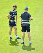 31 August 2020; Robbie Henshaw in conversation with Head coach Leo Cullen during Leinster Rugby squad training at the RDS Arena in Dublin. Photo by Ramsey Cardy/Sportsfile
