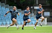 31 August 2020; Andrew Porter, left, Thomas Clarkson, centre, and Charlie Ryan during Leinster Rugby squad training at the RDS Arena in Dublin. Photo by Ramsey Cardy/Sportsfile