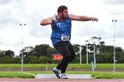 30 August 2020; John Kelly of Finn Valley AC, Donegal, competing in the Men's Shot put event during day four of the Irish Life Health National Senior and U23 Athletics Championships at Morton Stadium in Santry, Dublin. Photo by Sam Barnes/Sportsfile