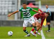 31 August 2020; Graham Burke of Shamrock Rovers in action against Dylan McGlade of Cork City during the Extra.ie FAI Cup Second Round match between Shamrock Rovers and Cork City at Tallaght Stadium in Dublin. Photo by Eóin Noonan/Sportsfile