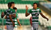 31 August 2020; Danny Lafferty of Shamrock Rovers celebrates with team-mate Graham Burke after scoring his side's first goal  during the Extra.ie FAI Cup Second Round match between Shamrock Rovers and Cork City at Tallaght Stadium in Dublin. Photo by Eóin Noonan/Sportsfile