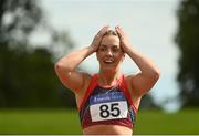 30 August 2020; Lilly-Ann O'Hora of Dooneen AC, Limerick, reacts after finishing second in the Women's 100m Hurdles event during day four of the Irish Life Health National Senior and U23 Athletics Championships at Morton Stadium in Santry, Dublin. Photo by Sam Barnes/Sportsfile