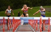 30 August 2020; Athletes, from left, Lara O Byrne of Donore Harriers, Dublin, Sarah Quinn of St. Colmans South Mayo AC, Molly Scott of St Laurence O'Toole AC, Carlow, competing in the Women's 100m Hurdles event during day four of the Irish Life Health National Senior and U23 Athletics Championships at Morton Stadium in Santry, Dublin. Photo by Sam Barnes/Sportsfile