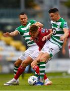 31 August 2020; Rob Slevin of Cork City is tackled by Graham Burke, left,and Gary O'Neill of Shamrock Rovers during the Extra.ie FAI Cup Second Round match between Shamrock Rovers and Cork City at Tallaght Stadium in Dublin. Photo by Eóin Noonan/Sportsfile