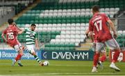 31 August 2020; Danny Lafferty of Shamrock Rovers shoots to score his side's second goal during the Extra.ie FAI Cup Second Round match between Shamrock Rovers and Cork City at Tallaght Stadium in Dublin. Photo by Eóin Noonan/Sportsfile