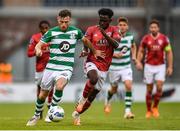 31 August 2020; Jack Byrne of Shamrock Rovers in action against Deshane Dalling of Cork City during the Extra.ie FAI Cup Second Round match between Shamrock Rovers and Cork City at Tallaght Stadium in Dublin. Photo by Eóin Noonan/Sportsfile