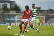 31 August 2020; Deshane Dalling of Cork City is tackled by Graham Burke of Shamrock Rovers during the Extra.ie FAI Cup Second Round match between Shamrock Rovers and Cork City at Tallaght Stadium in Dublin. Photo by Eóin Noonan/Sportsfile