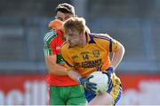 30 August 2020; Conor McHugh of Na Fianna in action against Darragh Conlon of Ballymun Kickhams during the Dublin County Senior Football Championship Quarter-Final match between Ballymun Kickhams and Na Fianna at Parnell Park in Dublin. Photo by Piaras Ó Mídheach/Sportsfile