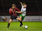 31 August 2020; Paul Fox of Cabinteely in action against Kris Twardek of Bohemians during the Extra.ie FAI Cup Second Round match between Bohemians and Cabinteely at Dalymount Park in Dublin. Photo by Piaras Ó Mídheach/Sportsfile