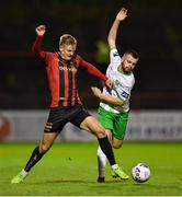 31 August 2020; Paul Fox of Cabinteely in action against Kris Twardek of Bohemians during the Extra.ie FAI Cup Second Round match between Bohemians and Cabinteely at Dalymount Park in Dublin. Photo by Piaras Ó Mídheach/Sportsfile