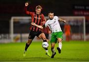 31 August 2020; Kris Twardek of Bohemians in action against Paul Fox of Cabinteely  during the Extra.ie FAI Cup Second Round match between Bohemians and Cabinteely at Dalymount Park in Dublin. Photo by Piaras Ó Mídheach/Sportsfile