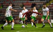 31 August 2020; Kris Twardek of Bohemians in action against Conor Keeley, right, and Paul Fox of Cabinteely during the Extra.ie FAI Cup Second Round match between Bohemians and Cabinteely at Dalymount Park in Dublin. Photo by Piaras Ó Mídheach/Sportsfile