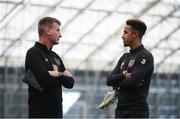 1 September 2020; Republic of Ireland manager Stephen Kenny, left, and Callum Robinson during an activation session prior to Republic of Ireland training session at the Sport Ireland National Indoor Arena in Dublin. Photo by Stephen McCarthy/Sportsfile