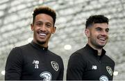 1 September 2020; Callum Robinson, left, and John Egan during an activation session prior to Republic of Ireland training session at the Sport Ireland National Indoor Arena in Dublin. Photo by Stephen McCarthy/Sportsfile