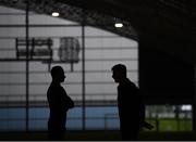 1 September 2020; Republic of Ireland manager Stephen Kenny and Alan Browne, left, during an activation session prior to Republic of Ireland training session at the Sport Ireland National Indoor Arena in Dublin. Photo by Stephen McCarthy/Sportsfile