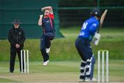1 September 2020; Mark Adair of Northern Knights bowls a delivery to Nathan McGuire of North West Warriors during the 2020 Test Triangle Inter-Provincial Series match between Northern Knights and North West Warriors at North Down Cricket Club in Comber, Down. Photo by Seb Daly/Sportsfile