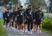 1 September 2020; Republic of Ireland players lead by John Egan, left, Shane Duffy and Enda Stevens, right, following a Republic of Ireland training session at FAI National Training Centre in Abbotstown, Dublin. Photo by Stephen McCarthy/Sportsfile