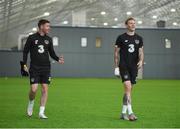 1 September 2020; James McCarthy, left, and James McClean during an activation session prior to Republic of Ireland training session at the Sport Ireland National Indoor Arena in Dublin. Photo by Stephen McCarthy/Sportsfile