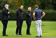 1 September 2020; Match referee Kevin Gallagher, left, and Umpires Aidan Seaver, centre, and Paul Reynolds, second from right, in conversation with Head Groundsman Matt Reed, right, ahead of the 2020 Test Triangle Inter-Provincial Series match between Munster Reds and Leinster Lightning at The Mardyke Cricket Grounds in Cork. Photo by Sam Barnes/Sportsfile