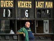 1 September 2020; Scoreboard attendant Keith Malone during the 2020 Test Triangle Inter-Provincial Series match between Northern Knights and North West Warriors at North Down Cricket Club in Comber, Down. Photo by Seb Daly/Sportsfile