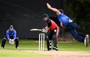 1 September 2020; Aaron Cawley of Munster Reds faces a delivery from Curtis Campher of Leinster Lightning during the 2020 Test Triangle Inter-Provincial Series match between Munster Reds and Leinster Lightning at The Mardyke Cricket Grounds in Cork. Photo by Sam Barnes/Sportsfile