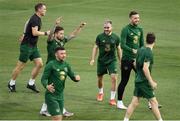 2 September 2020; Aaron Connolly and Shane Duffy, right, during a Republic of Ireland training session at Vasil Levski National Stadium in Sofia, Bulgaria. Photo by Alex Nicodim/Sportsfile