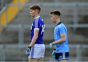 19 July 2019; Dan McCormack of Laois and Daire Newcombe of Dublin during the EirGrid Leinster GAA Football U20 Championship Final match between Laois and Dublin at Bord na Móna O’Connor Park in Tullamore, Co Offaly. Photo by Piaras Ó Mídheach/Sportsfile