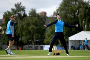 3 September 2020; Leinster Lightning captain George Dockrell warms up before the Test Triangle Inter-Provincial Series 2020 match between Leinster Lightning and Northern Knights at Pembroke Cricket Club in Dublin. Photo by Matt Browne/Sportsfile