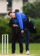 3 September 2020; George Dockrell of Leinster Lightning bowls during the Test Triangle Inter-Provincial Series 2020 match between Leinster Lightning and Northern Knights at Pembroke Cricket Club in Dublin. Photo by Matt Browne/Sportsfile