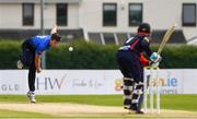 3 September 2020; Peter Chase of Leinster Lightning bowls to James McCollum of Northern Knights during the Test Triangle Inter-Provincial Series 2020 match between Leinster Lightning and Northern Knights at Pembroke Cricket Club in Dublin. Photo by Matt Browne/Sportsfile