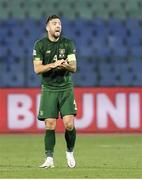 3 September 2020; Shane Duffy of Republic of Ireland encourages his side after scoring his side's first goal during the UEFA Nations League B match between Bulgaria and Republic of Ireland at Vasil Levski National Stadium in Sofia, Bulgaria. Photo by Alex Nicodim/Sportsfile