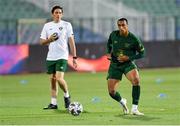 3 September 2020; Adam Idah of Republic of Ireland, right, and coach Keith Andrews ahead of the UEFA Nations League B match between Bulgaria and Republic of Ireland at Vasil Levski National Stadium in Sofia, Bulgaria. Photo by Alex Nicodim/Sportsfile