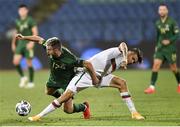 3 September 2020; Aaron Connolly of Republic of Ireland and Petar Zanev of Bulgaria during the UEFA Nations League B match between Bulgaria and Republic of Ireland at Vasil Levski National Stadium in Sofia, Bulgaria. Photo by Alex Nicodim/Sportsfile